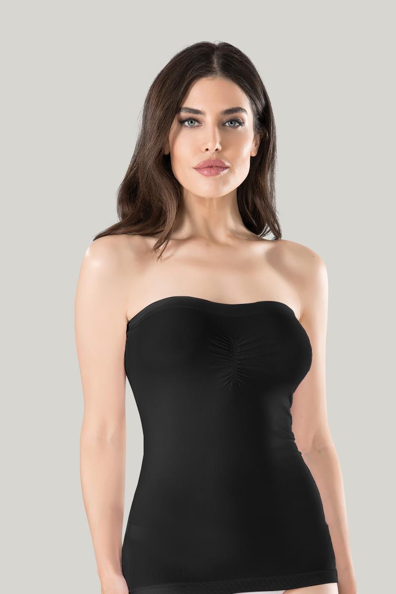 Büzgülü Siyah Straplez