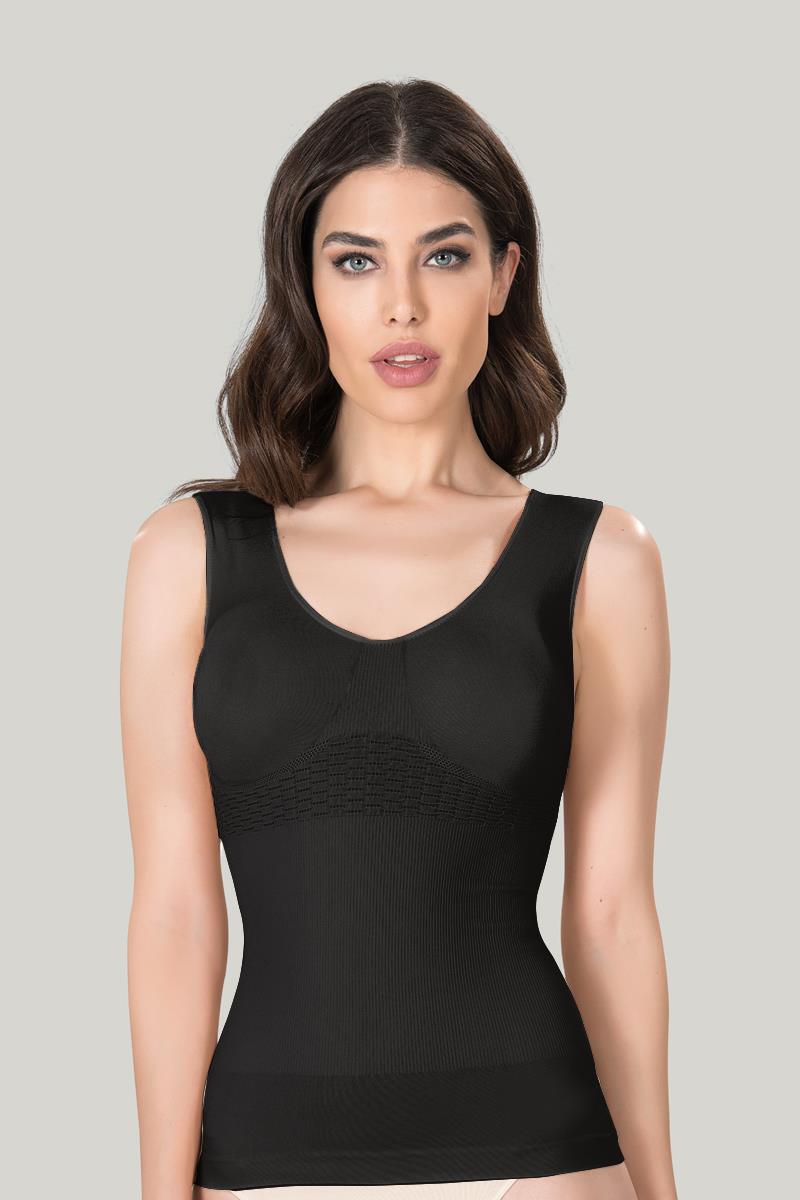 Kalın Askılı Korsajlı Siyah Atlet