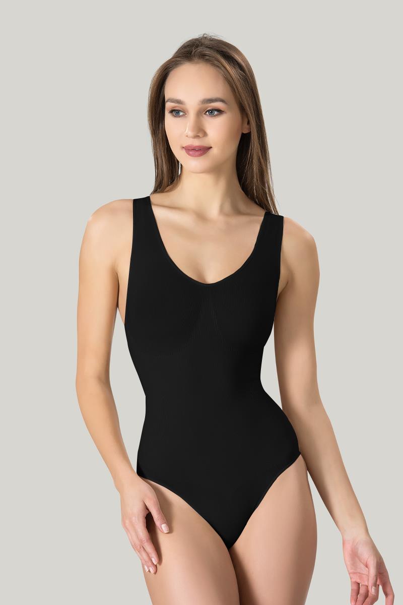 Kalın Askılı Siyah Korse Body